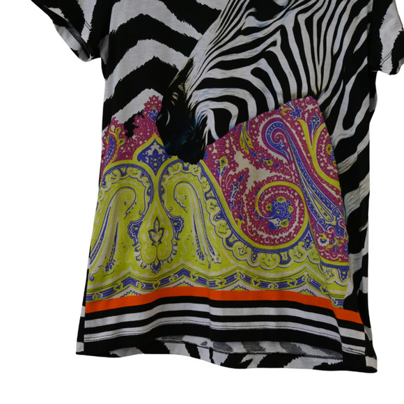 Etro Milano T-Shirt Size 40 US 4 Multi Zebra Paisley Short Sleeve Graphic Tee - Picture 3 of 6